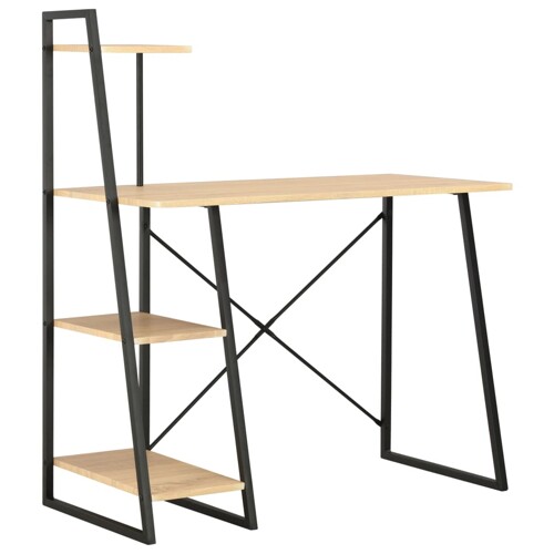 vidaXL Radni stol s policama crni i boja hrasta 102 x 50 x 117 cm