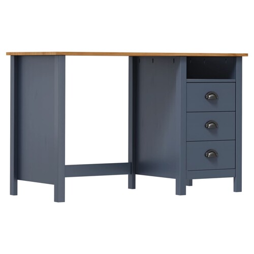 vidaXL Radni stol Hill s 3 ladice sivi 120x50x74 cm masivna borovina