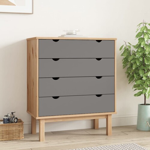 vidaXL Ladičar OTTA smeđe-sivi 76,5 x 39,5 x 90 cm od masivne borovine