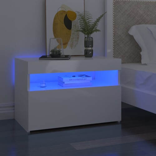 vidaXL Noćni ormarić s LED svjetlima visoki sjaj bijeli 60x35x40 cm
