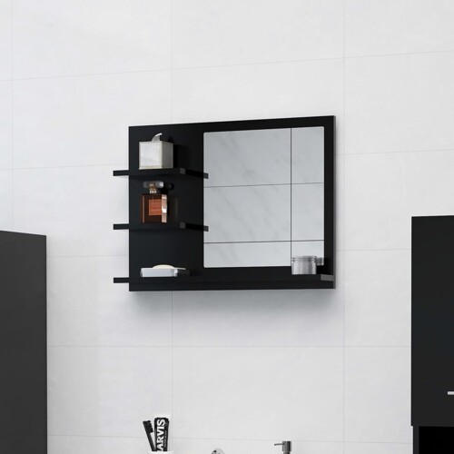 vidaXL Kupaonsko ogledalo crno 60 x 10,5 x 45 cm konstruirano drvo