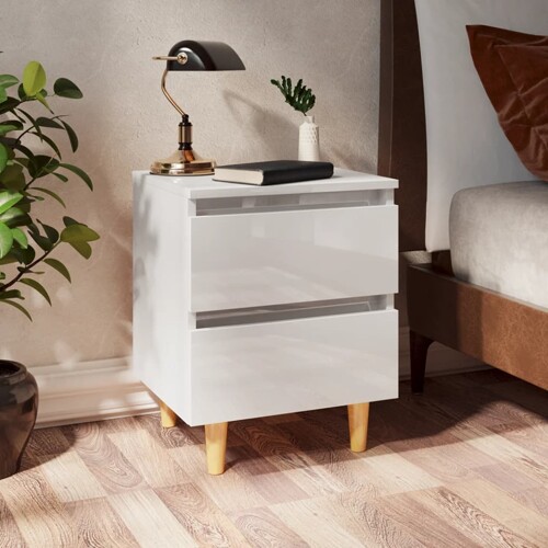 vidaXL Noćni ormarići s drvenim nogama 2 kom sjajni bijeli 40x35x50 cm