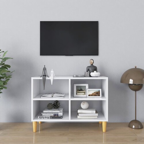 vidaXL TV ormarić s nogama od masivnog drva bijeli 69,5 x 30 x 50 cm