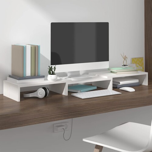 vidaXL Stalak za monitor bijeli 80x24x10,5 cm od masivne borovine