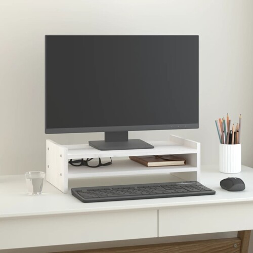 vidaXL Stalak za monitor bijeli 50 x 27 x 15 cm od masivne borovine
