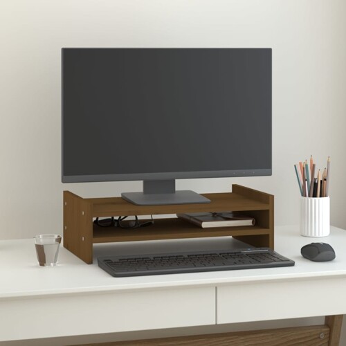 vidaXL Stalak za monitor boja meda 50 x 27 x 15 cm od masivne borovine