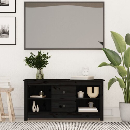 vidaXL TV ormarić crni 103 x 36,5 x 52 cm od masivne borovine