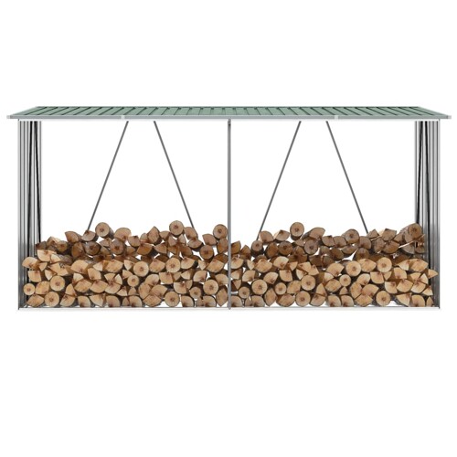 vidaXL Vrtna ostava za drva od pocinčanog čelika 330x84x152 cm zelena