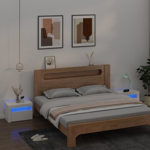 vidaXL Noćni ormarići 2 kom s LED svjetlima bijeli 60 x 35 x 40 cm