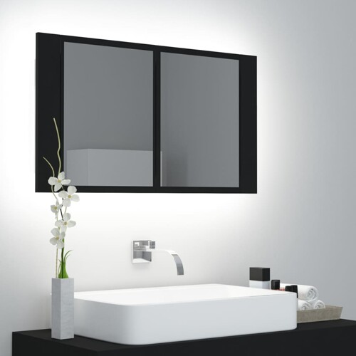 vidaXL LED kupaonski ormarić s ogledalom crni 80x12x45 cm akrilni