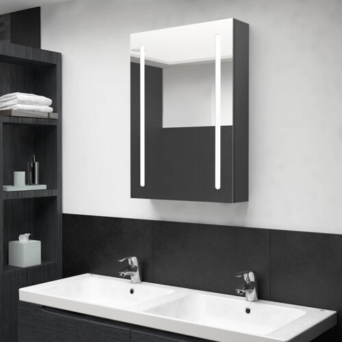 vidaXL LED kupaonski ormarić s ogledalom sivi 50 x 13 x 70 cm