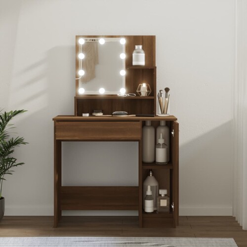 vidaXL Toaletni stolić LED boja smeđeg hrasta 86,5x35x136 cm