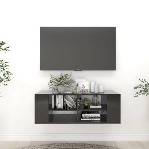 vidaXL Zidni TV ormarić sjajni crni 102 x 35 x 35 cm konstruirano drvo