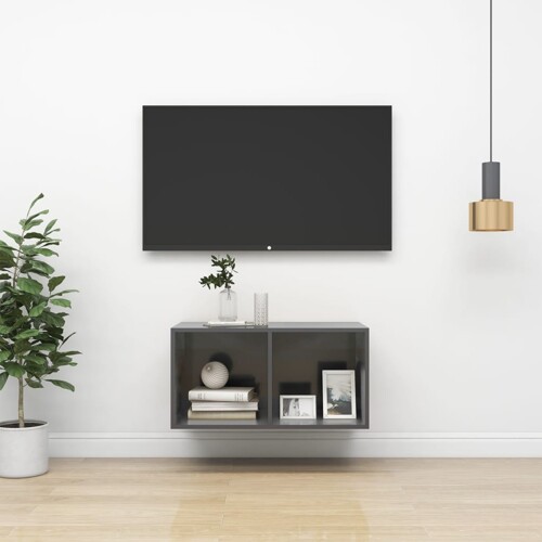 vidaXL Zidni TV ormarić sjajni sivi 37 x 37 x 72 cm konstruirano drvo