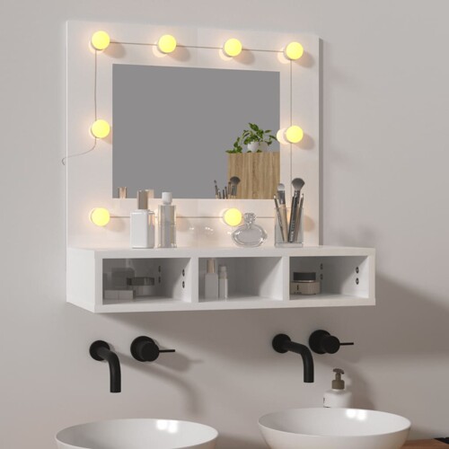 vidaXL Ormarić s ogledalom i LED svjetlima sjajni bijeli 60x31,5x62 cm