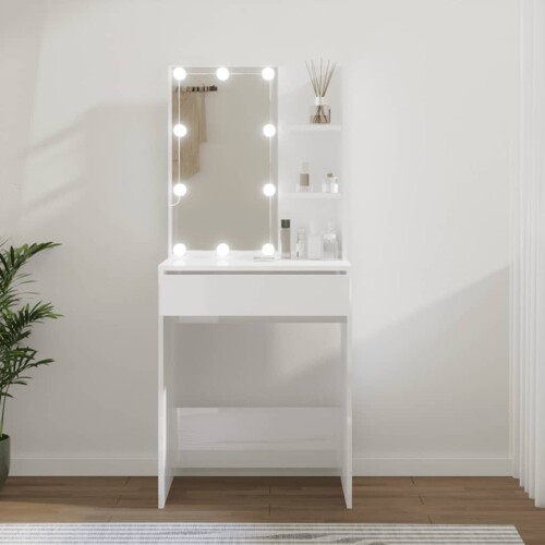 vidaXL Toaletni stolić s LED svjetlima sjajni bijeli 60 x 40 x 140 cm
