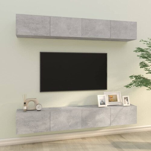 vidaXL Zidni TV ormarići 4 kom Siva betona 100 x 30 x 30 cm