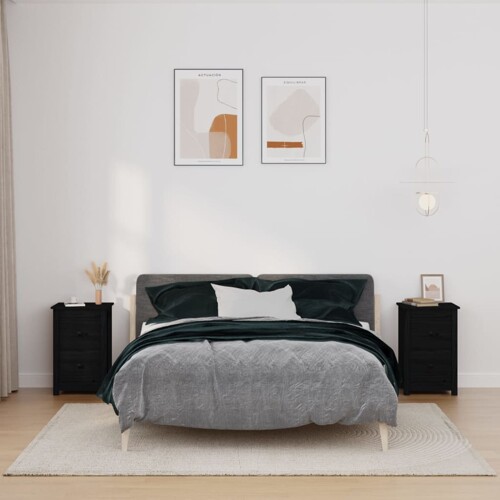 vidaXL Noćni ormarići 2 kom Crno 40x35x61,5 cm od masivne borovine