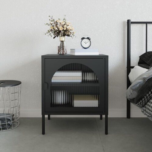 vidaXL Noćni ormarić crni 50 x 35 x 60 cm od stakla i čelika
