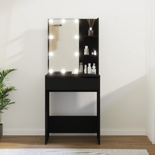 vidaXL Toaletni stolić s LED svjetlima crni 60 x 40 x 140 cm