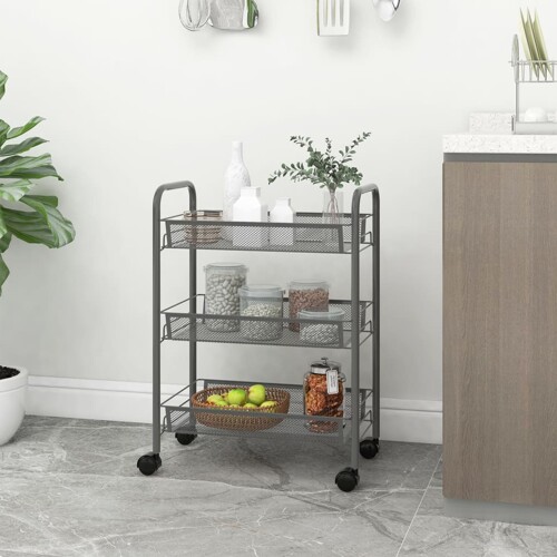 vidaXL Kuhinjska kolica s 3 razine siva 46 x 26 x 64 cm željezna