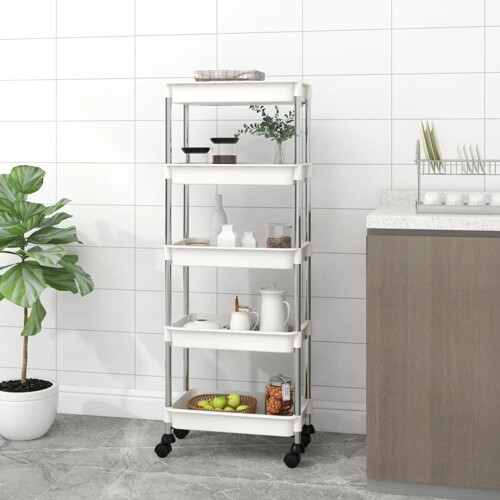 vidaXL Kuhinjska kolica s 5 razina bijela 42x29x128 cm željezo i ABS