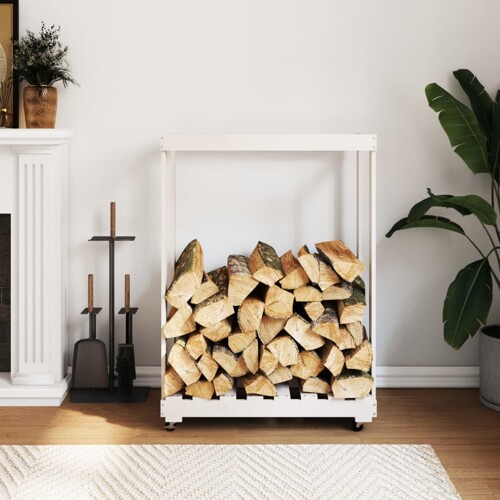 vidaXL Držač za cjepanice s kotačima bijeli 76,5x40x108 cm od borovine