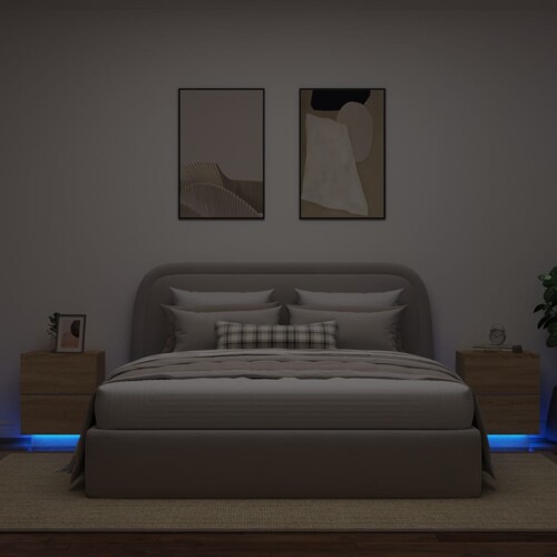 vidaXL Noćni ormarići s LED svjetlima 2 kom boja hrasta sonome