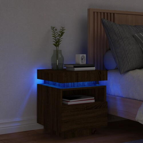 vidaXL Noćni ormarić s LED svjetlima boja smeđeg hrasta 40x39x48,5 cm
