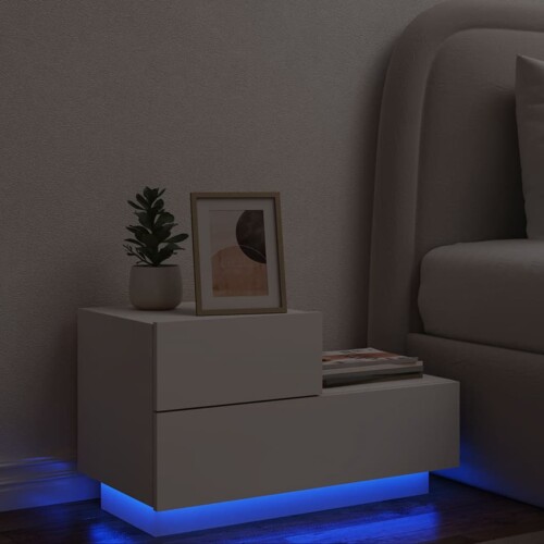 vidaXL Noćni ormarić s LED svjetlima bijeli 70 x 36 x 40,5 cm
