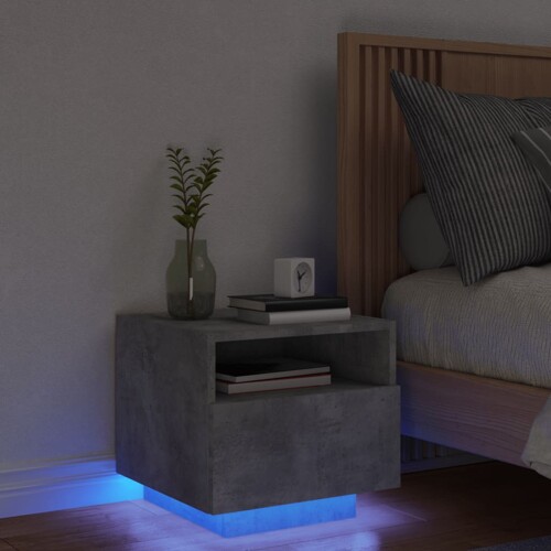 vidaXL Noćni ormarić s LED svjetlima siva boja betona 40x39x37 cm