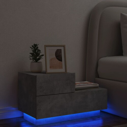 vidaXL Noćni ormarić s LED svjetlima siva boja betona 70x36x40,5 cm