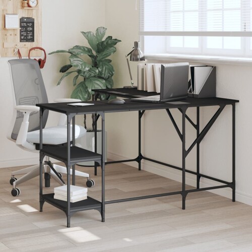 vidaXL Radni stol crni 139 x 139 x 75 cm od konstruiranog drva