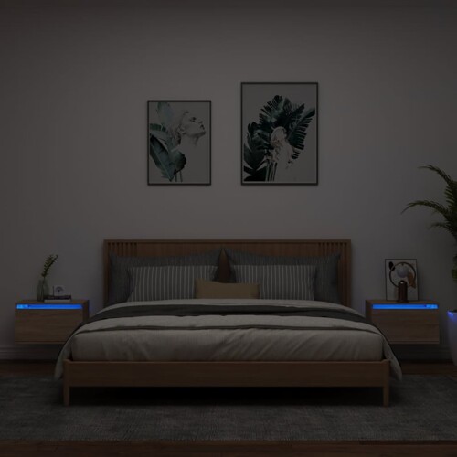 vidaXL Zidni noćni ormarići s LED svjetlima 2 kom boja hrasta sonome