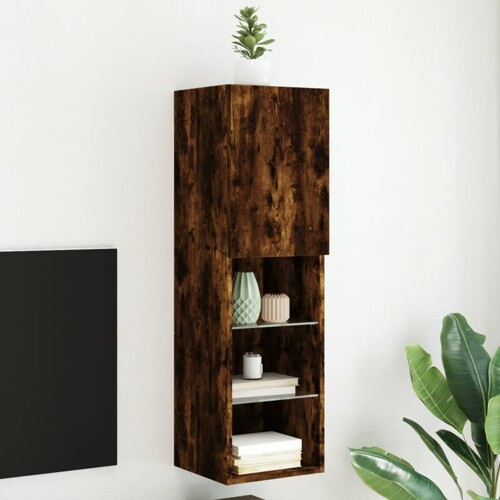 vidaXL TV ormarić s LED svjetlima boja dimljenog hrasta 30,5x30x102 cm