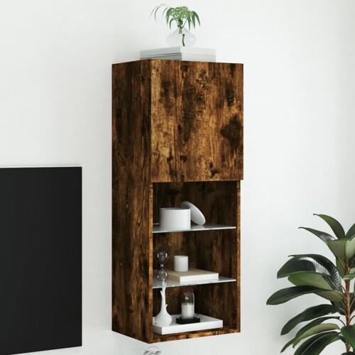 vidaXL TV ormarić s LED svjetlima boja dimljenog hrasta 40,5x30x102 cm