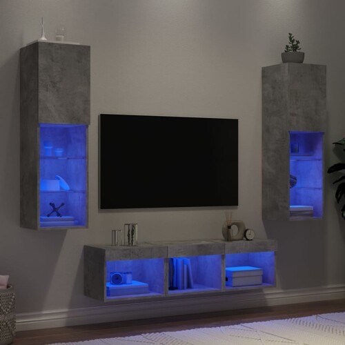 vidaXL 5-dijelni zidni TV elementi s LED svjetlima boja betona drveni