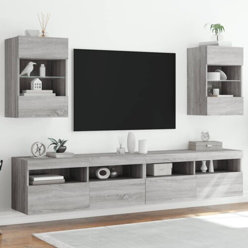 vidaXL Zidni TV ormarići LED 2 kom siva boja hrasta 40 x 30 x 60,5 cm