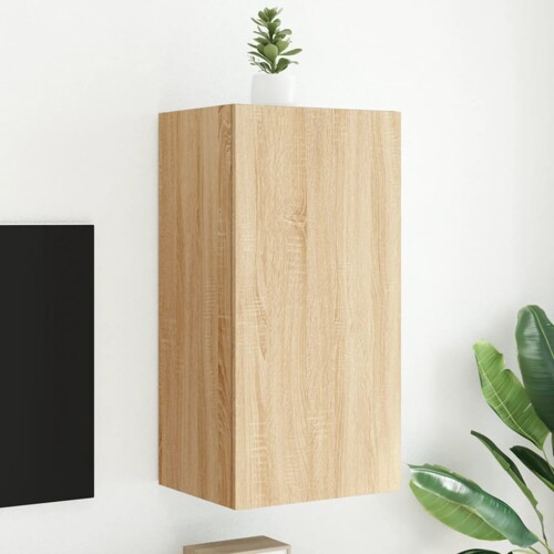vidaXL Zidni TV ormarić s LED svjetlima boja hrasta 40,5x35x80 cm