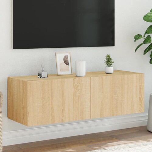 vidaXL Zidni TV ormarić s LED svjetlima boja hrasta 100 x 35 x 31 cm
