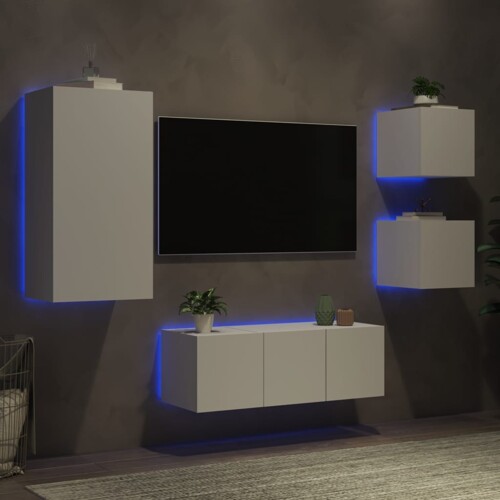 vidaXL 5-dijelni zidni TV elementi s LED bijeli od konstruiranog drva