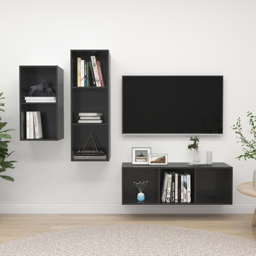 vidaXL 3-dijelni set TV ormarića visoki sjaj sivi konstruirano drvo