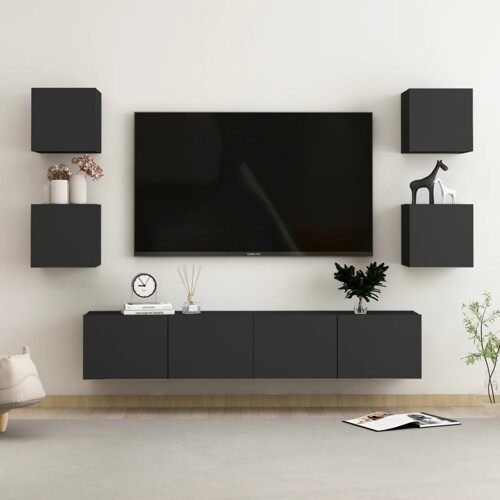 vidaXL 6-dijelni set TV ormarića od konstruiranog drva crni