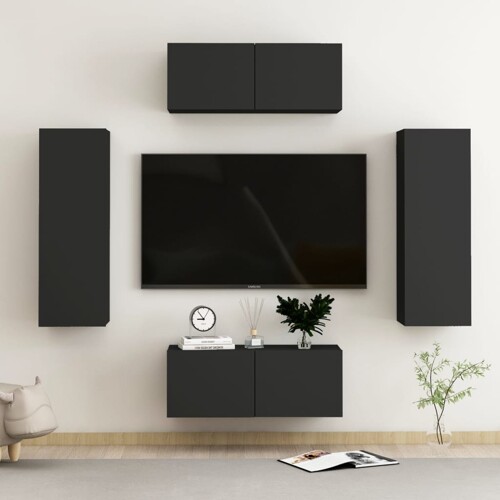vidaXL 4-dijelni set TV ormarića od konstruiranog drva crni