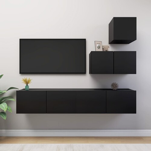 vidaXL 4-dijelni set TV ormarića crni od konstruiranog drva