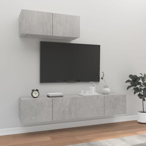 vidaXL 3-dijelni set TV ormarića siva betona konstruirano drvo