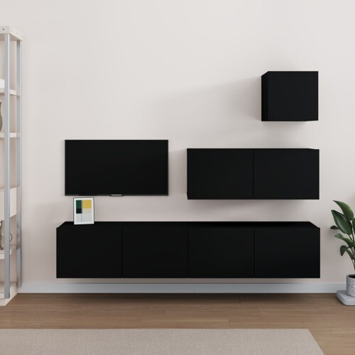 vidaXL 4-dijelni set TV ormarića crni od konstruiranog drva