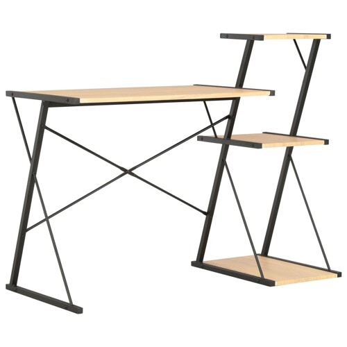vidaXL Radni stol s policom crni i boja hrasta 116 x 50 x 93 cm
