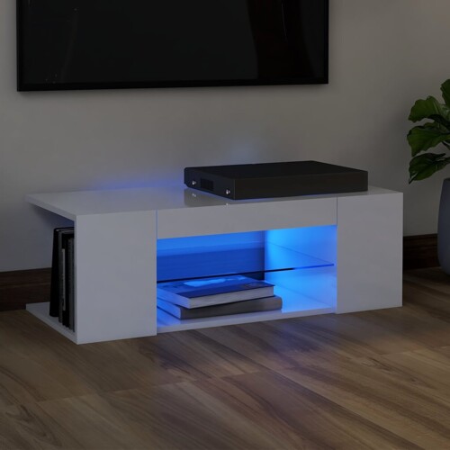 vidaXL TV ormarić s LED svjetlima visoki sjaj bijeli 90 x 39 x 30 cm