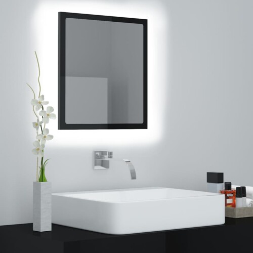vidaXL LED kupaonsko ogledalo visoki sjaj crno 40x8,5x37 cm akrilno